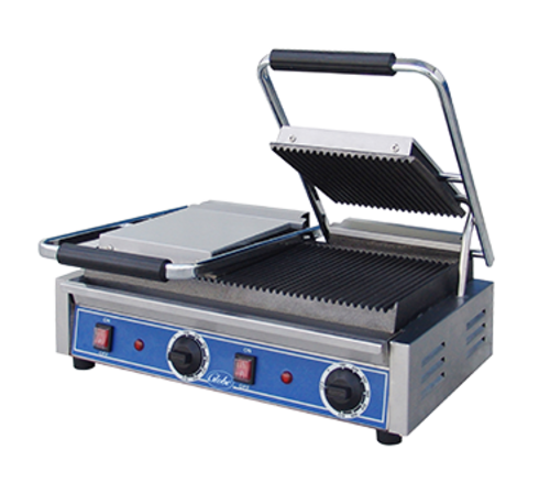 Globe GPGDUE10 Bistro Series Double Sandwich Grill with Grooved Plates - 20" x 10" Cooking Surface - 208/240V, 3200W